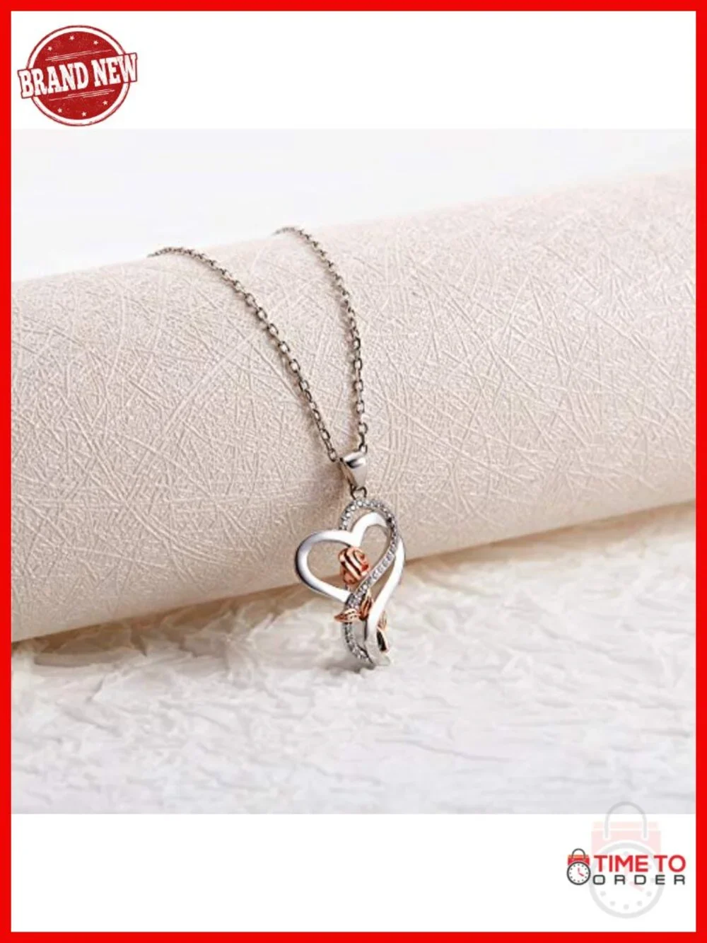 Sterling Silver Rose Heart Pendant Necklace with Cubic Zirconia